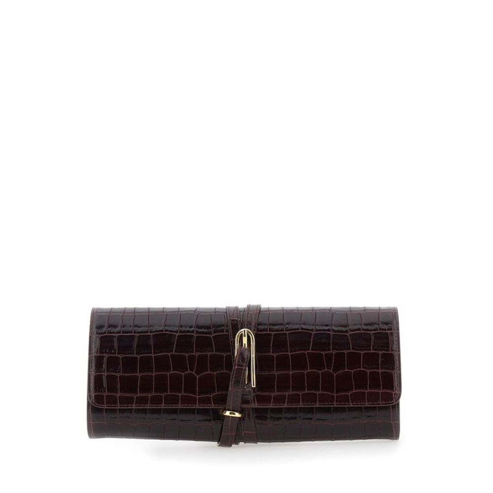 Liffner Women Leather Bordeaux Clutch Bag With Belt